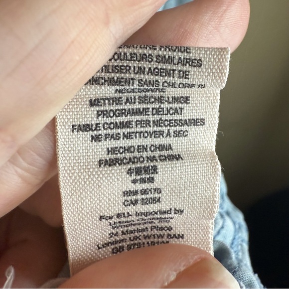 Free People Off the Shoulder‎ Denim Chambray Spaghetti Strap Size Large Boho - Picture 7 of 8